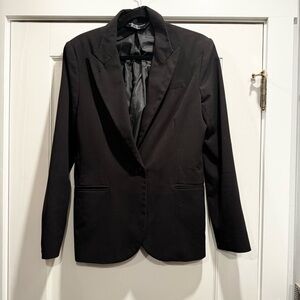 Norma Kamali Single Breasted Straight Fit Jacket Black Blazer Sz 14 Quiet Luxury